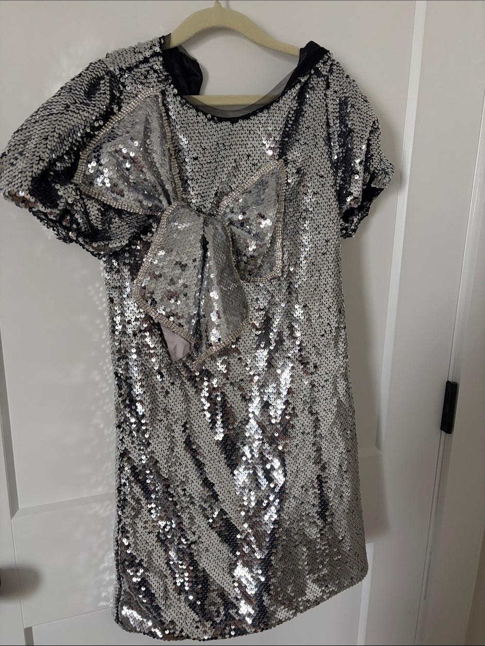 Lola + The Boys Silver Sequin Dress with Bow